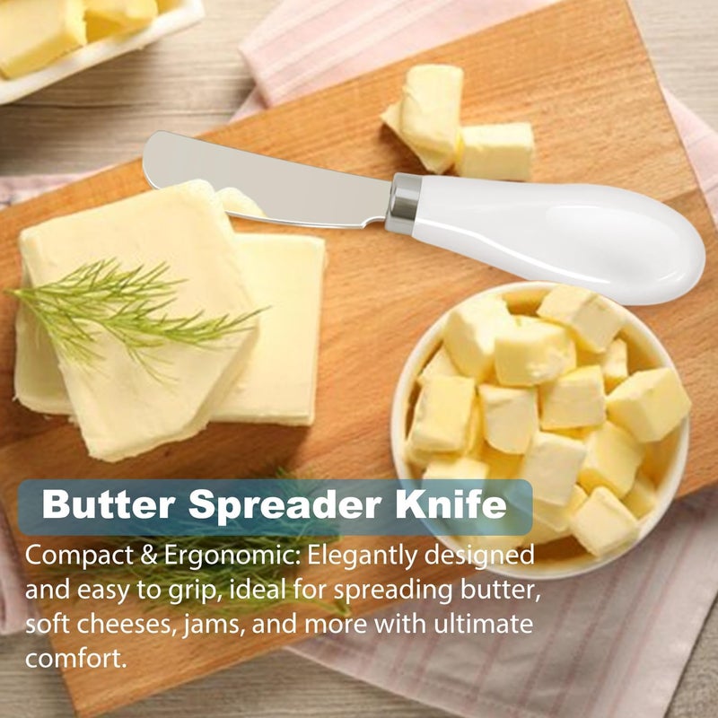 Mlurcu Butter Spreader Knives Set of 2, Stainless Steel Butter Knife with Porcelain Handles, Blunt Edge Cheese Spreader Set for Soft Cheese, Butter, Jam, Charcuterie, Pastry - Image 3