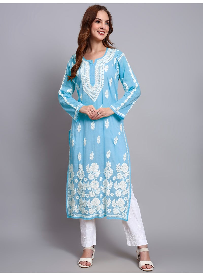 Alaya Women Hand Embroidered Chikankari Cotton Kurta -AL3723 - Image 3