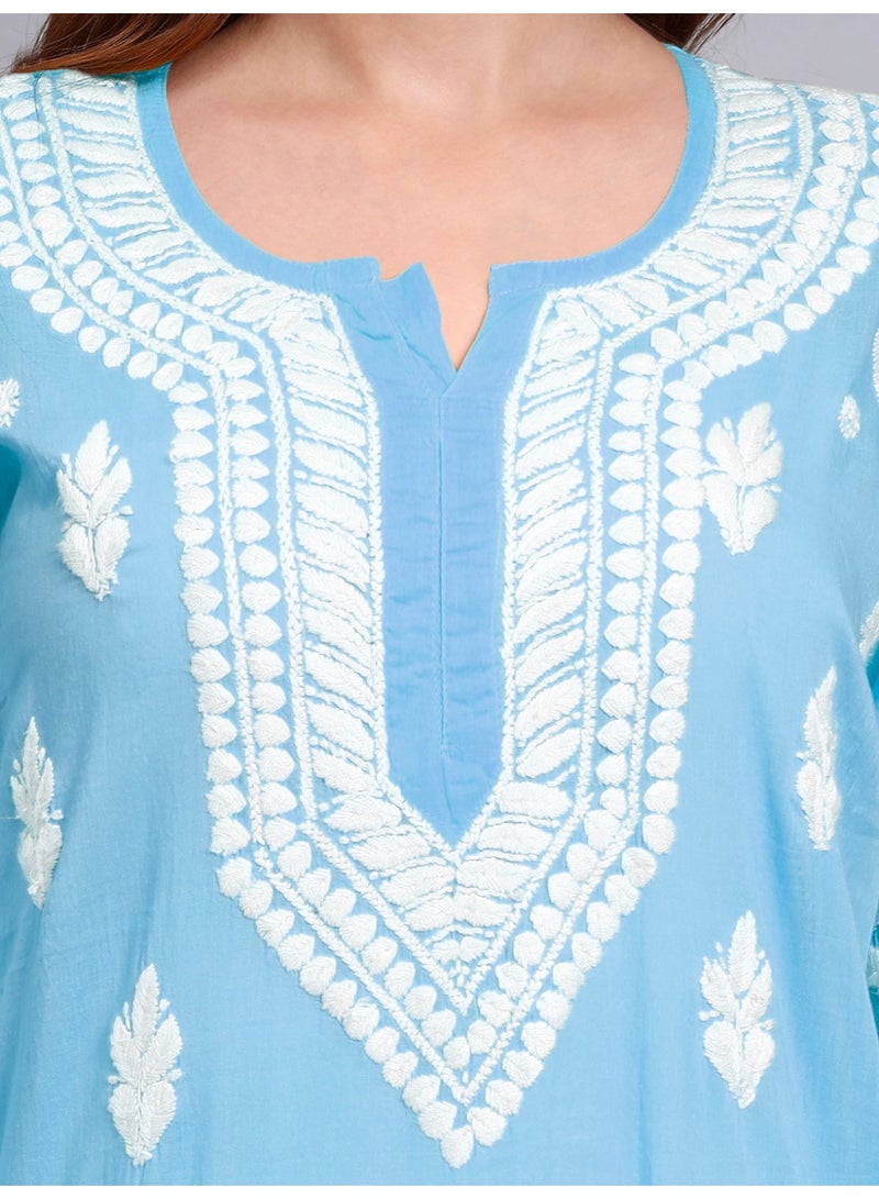Alaya Women Hand Embroidered Chikankari Cotton Kurta -AL3723 - Image 4