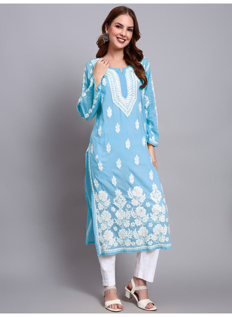 Alaya Women Hand Embroidered Chikankari Cotton Kurta -AL3723 - Image 1