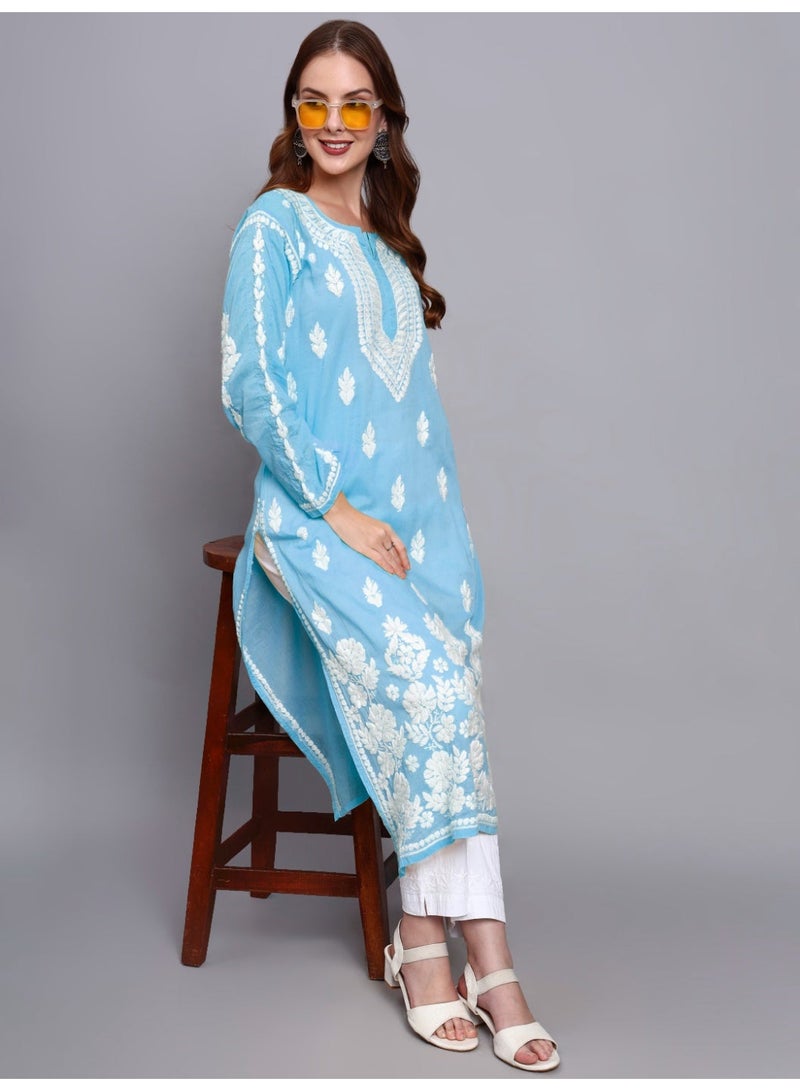 Alaya Women Hand Embroidered Chikankari Cotton Kurta -AL3723 - Image 2
