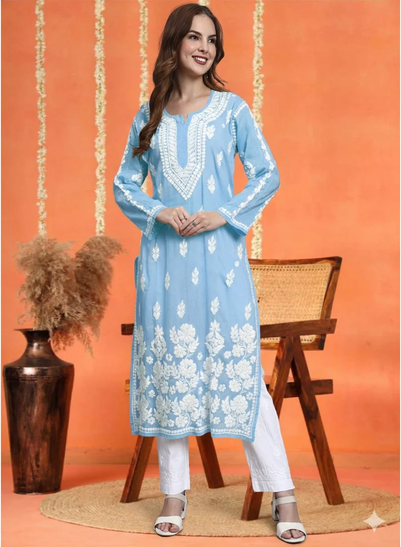 Alaya Women Hand Embroidered Chikankari Cotton Kurta -AL3723