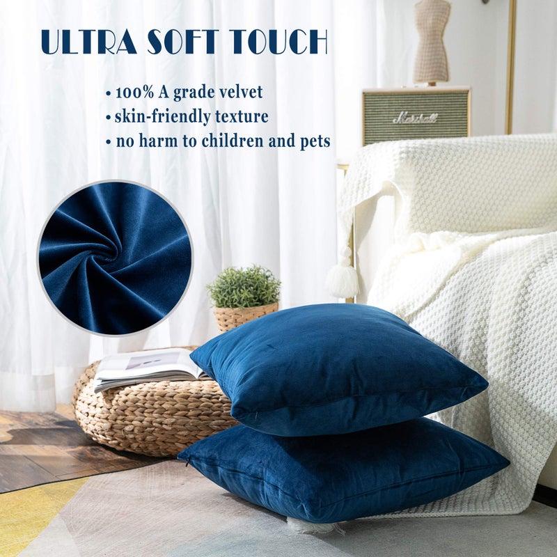 Stellhome حزمة stellhome من 2 وسادة مخملية تغطي أغطية وسادة زخرفية مربعة لأريكة الأريكة مقعد 24 × 24 بوصة (60 × 60 سم) البحرية - Image 2