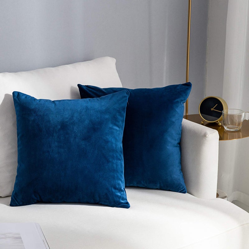Stellhome حزمة stellhome من 2 وسادة مخملية تغطي أغطية وسادة زخرفية مربعة لأريكة الأريكة مقعد 24 × 24 بوصة (60 × 60 سم) البحرية - Image 1