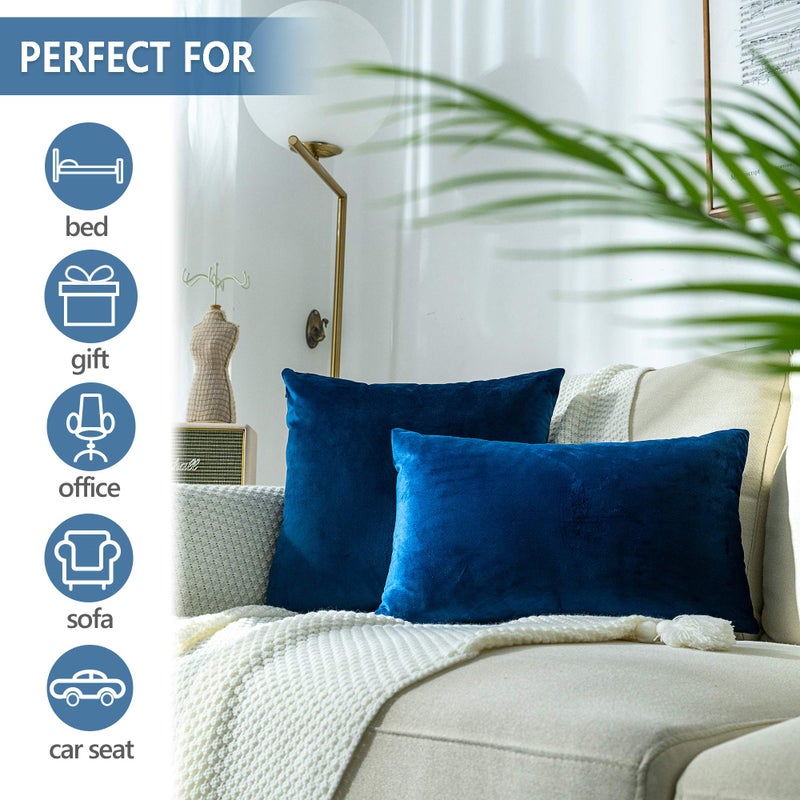Stellhome حزمة stellhome من 2 وسادة مخملية تغطي أغطية وسادة زخرفية مربعة لأريكة الأريكة مقعد 24 × 24 بوصة (60 × 60 سم) البحرية - Image 5