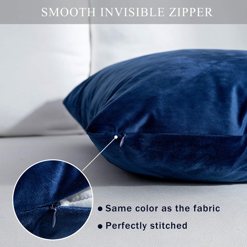 Stellhome حزمة stellhome من 2 وسادة مخملية تغطي أغطية وسادة زخرفية مربعة لأريكة الأريكة مقعد 24 × 24 بوصة (60 × 60 سم) البحرية - Image 3