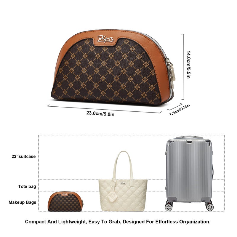 BOYATU Vegan Leather Cosmetic Bag: Refined Pattern Pouch with Built-In Tethered Pull-Out Mirror - Quick Touch-Ups Anywhere - Compact&Lightweight Easy to Carry(010-coffee) - Image 5