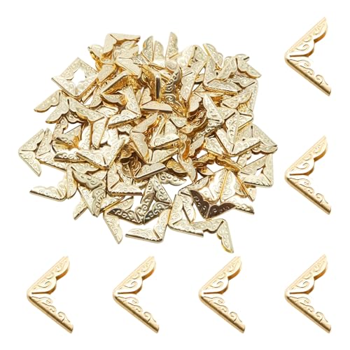Adyoney 100Pcs 15mm / 3/5" Gold Metal Book Corner Protectors, Vintage Photo Corner Protector, for Scrapbooking, Photo Albums, Menus, and Folders, Vintage Style Book Edge Guards - Image 1