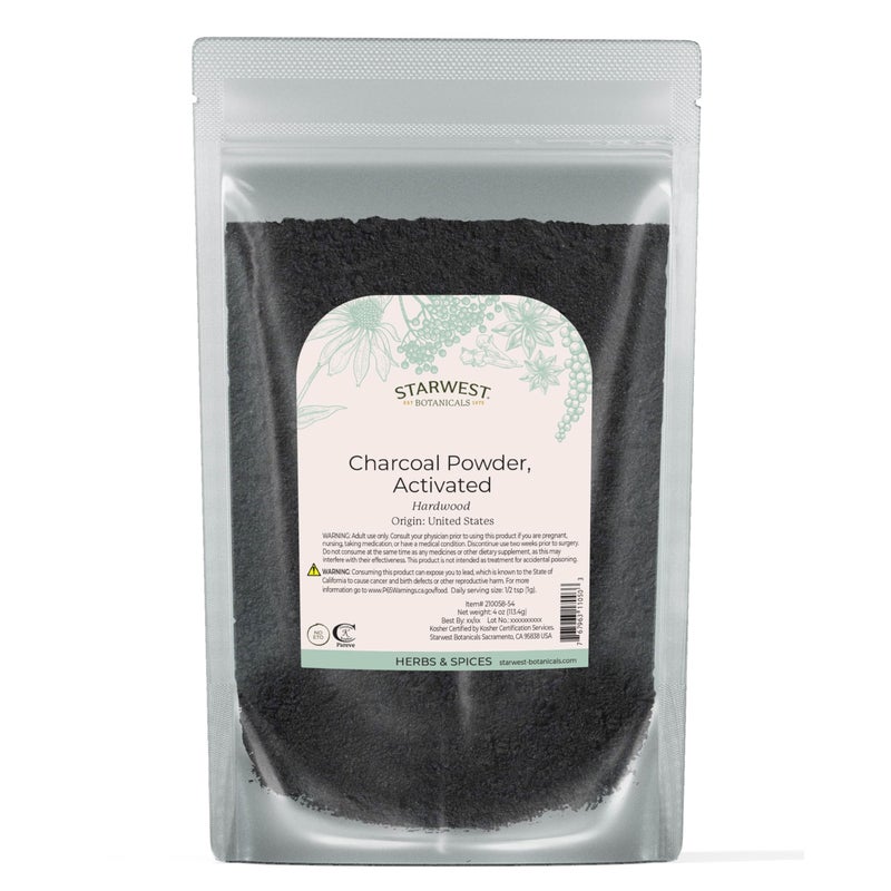 Starwest Botanicals Starwest Botanicals Activated Hardwood Charcoal Powder Use for Teeth Whitening Face Masks Skin Care Cleaning Food Grade as a Processing Aid Certified Kosher 4 oz Pouch 