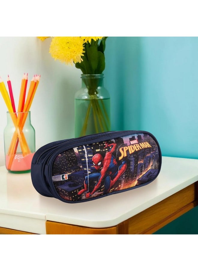 Kuber Industries - Kuber Industries Pack of 2 Pencil Pouch | Multi-Purpose Travel Pouch | Multi Utility Stationery Pouch | 2 Compartments Geometry Box | Lightweight Storage Pouch | Marvel Spider-Man City of Heros | Blue - Image 1