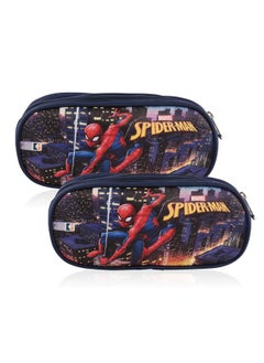 Kuber Industries Kuber Industries Pack of 2 Pencil Pouch | Multi-Purpose Travel Pouch | Multi Utility Stationery Pouch | 2 Compartments Geometry Box | Lightweight Storage Pouch | Marvel Spider-Man City of Heros | Blue  - Image 1