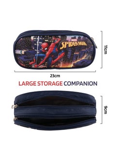 Kuber Industries Kuber Industries Pack of 2 Pencil Pouch | Multi-Purpose Travel Pouch | Multi Utility Stationery Pouch | 2 Compartments Geometry Box | Lightweight Storage Pouch | Marvel Spider-Man City of Heros | Blue  - Image 3