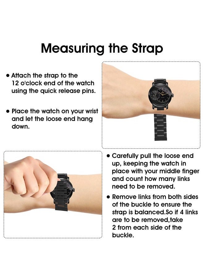 Thick Stainless Steel Watch Bands, 20mm 22mm Watch Wrist Straps Quick Release Replacement Metal Strap Butterfly Buckle Bracelet Strap Replacement Metal Watch Bracelet Deployment Clasp (20mm)