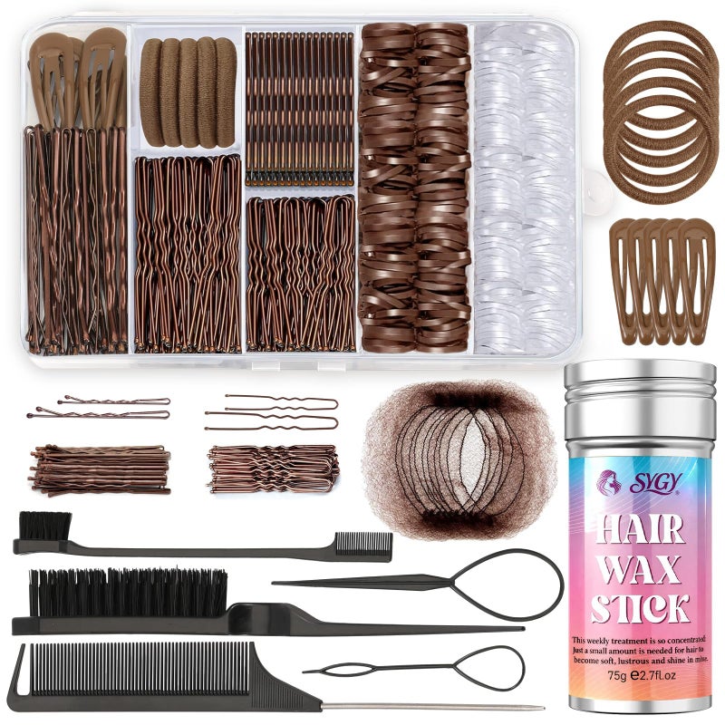 SYGY 386Pcs Ballet Hair Styling KitHair Wax Stick 200 Elastic Ties 50 Bobby Pins 50 UPins 10 Invisible Hair Bun Nets 3 CombsBrushes 2 Loop Tools Professional Dance Performance Kit wStorage Box - Image 2