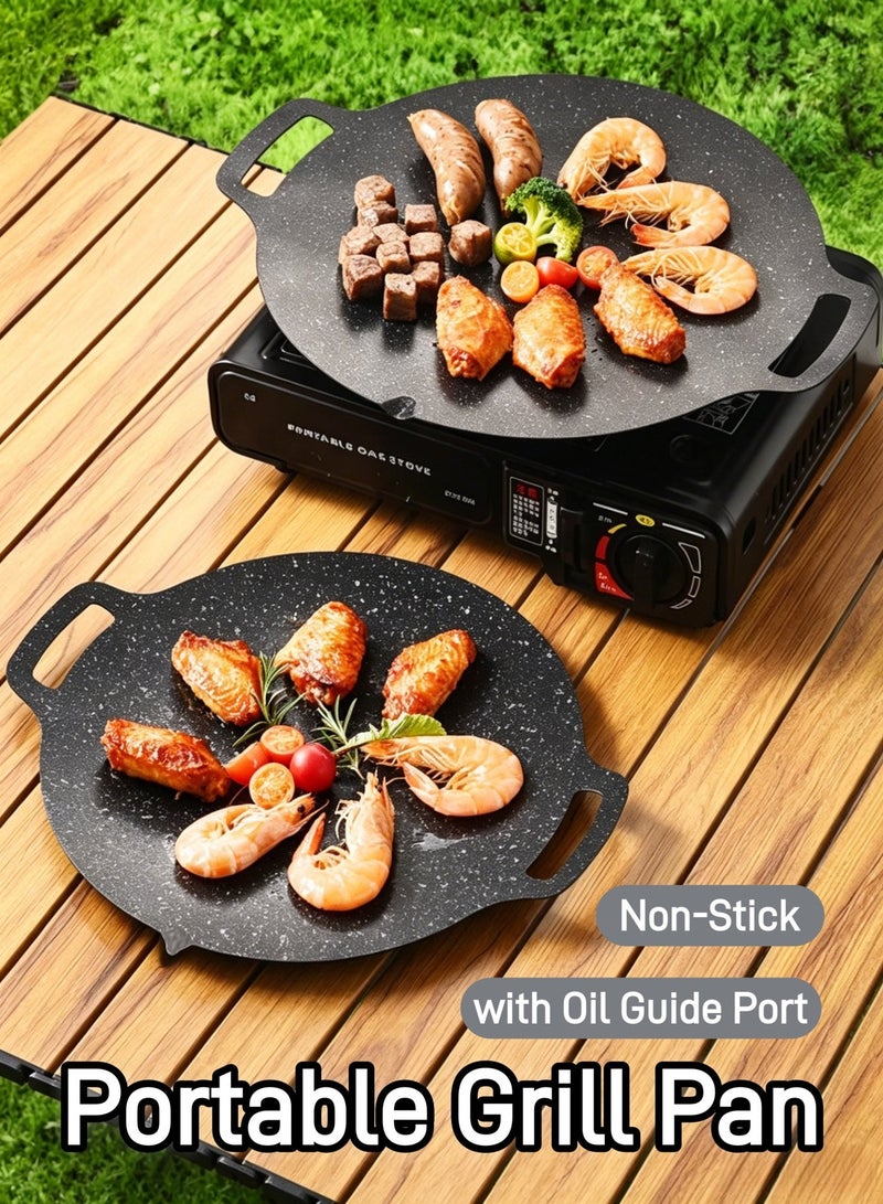 Grill Pan 30cm, Non-Stick Grill Pan, Grill Plate Barbecue Pan Outdoor Camping Grilling Durable  BBQ Grill Pan with Oil Guide Port, Multi-Function Iron Frying Pan, Suitable For Induction Cooker, Gas Stove, Electric Stove, - Image 1