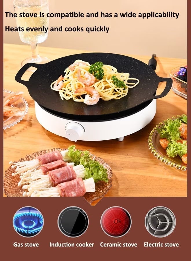 Grill Pan 30cm, Non-Stick Grill Pan, Grill Plate Barbecue Pan Outdoor Camping Grilling Durable  BBQ Grill Pan with Oil Guide Port, Multi-Function Iron Frying Pan, Suitable For Induction Cooker, Gas Stove, Electric Stove, - Image 4