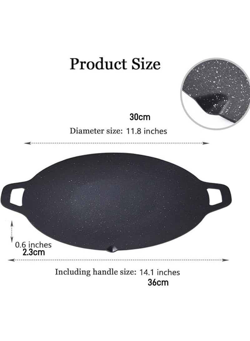 Grill Pan 30cm, Non-Stick Grill Pan, Grill Plate Barbecue Pan Outdoor Camping Grilling Durable  BBQ Grill Pan with Oil Guide Port, Multi-Function Iron Frying Pan, Suitable For Induction Cooker, Gas Stove, Electric Stove, - Image 2