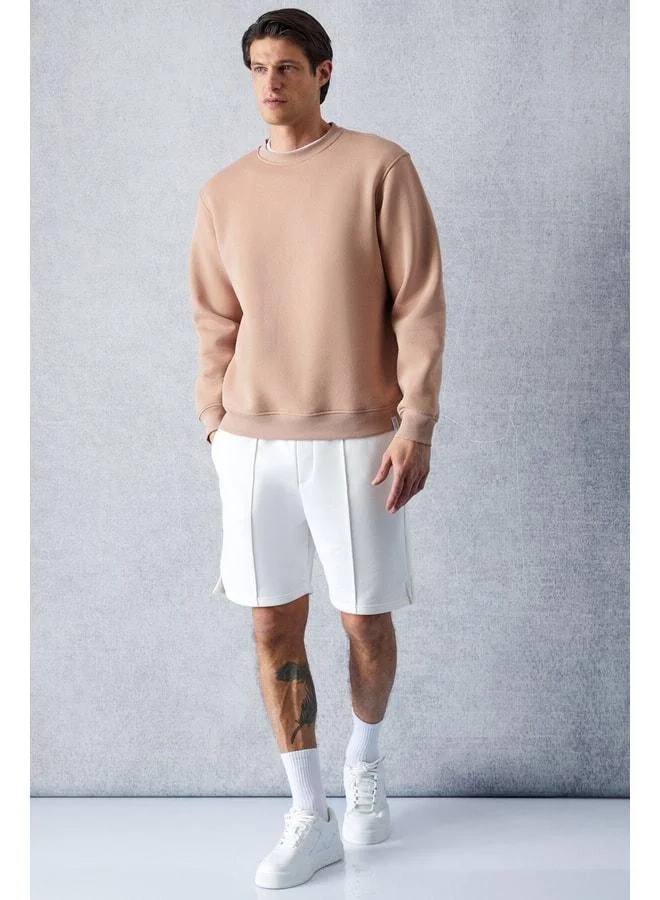 GRIMELANGE TRAVIS Men's Soft Organic Fabric Regular Fit Round Neck Beige Sweatshirt.