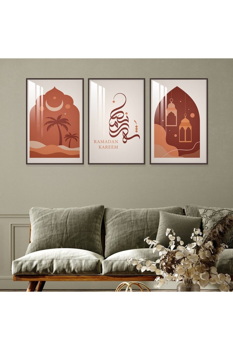 Marktna Three wooden wall painting with an Islamic design for the month of Ramadan with a frame and a clear acrylic layer. - Image 1