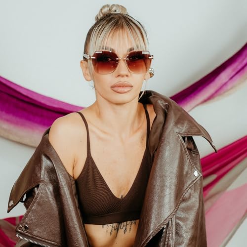 ZENOTTIC Oversized Rimless Sunglasses for Women Geometric Diamond Cutting Gradient Lens UV Protection Fashion Shades Trendy - Image 3