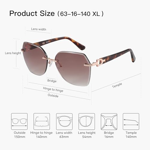 ZENOTTIC Oversized Rimless Sunglasses for Women Geometric Diamond Cutting Gradient Lens UV Protection Fashion Shades Trendy - Image 5