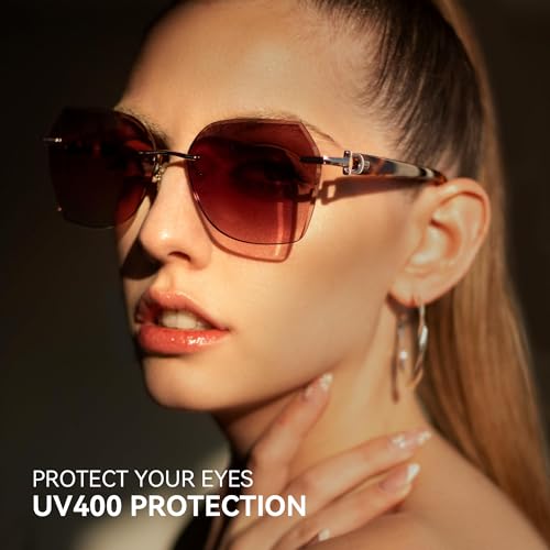 ZENOTTIC Oversized Rimless Sunglasses for Women Geometric Diamond Cutting Gradient Lens UV Protection Fashion Shades Trendy - Image 2