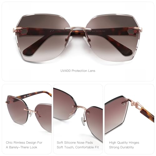 ZENOTTIC Oversized Rimless Sunglasses for Women Geometric Diamond Cutting Gradient Lens UV Protection Fashion Shades Trendy - Image 4