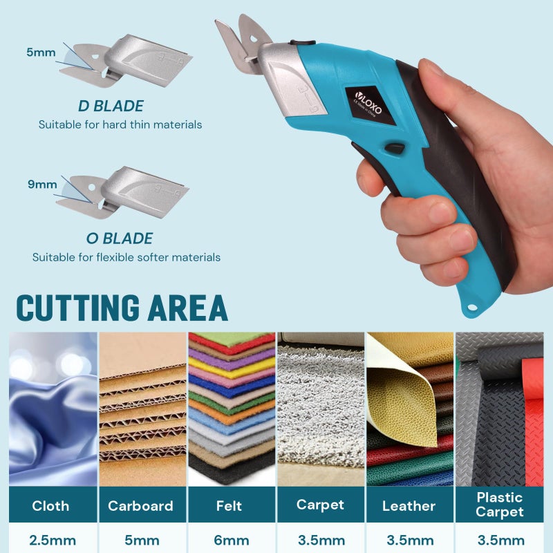 VLOXO Cordless Electric Scissors Electric Box Cutter with 2 Type Blades Rechargeable Cordless Scissors Powerful Shears Cutting Tool Cardboard Cutter for Fabric Cardboard Carpet Leather Felt Blue - Image 4