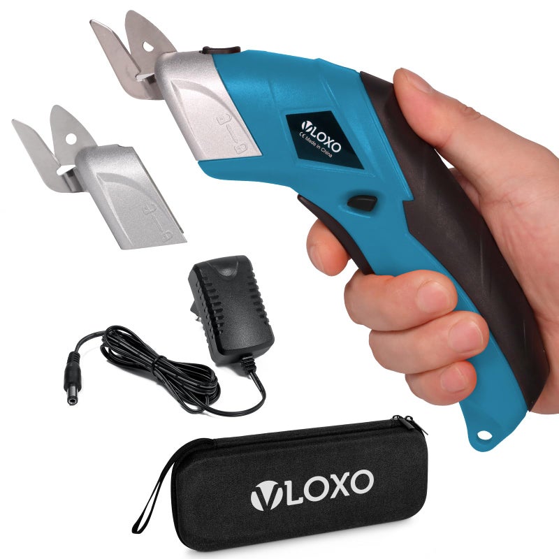 VLOXO Cordless Electric Scissors Electric Box Cutter with 2 Type Blades Rechargeable Cordless Scissors Powerful Shears Cutting Tool Cardboard Cutter for Fabric Cardboard Carpet Leather Felt Blue - Image 1