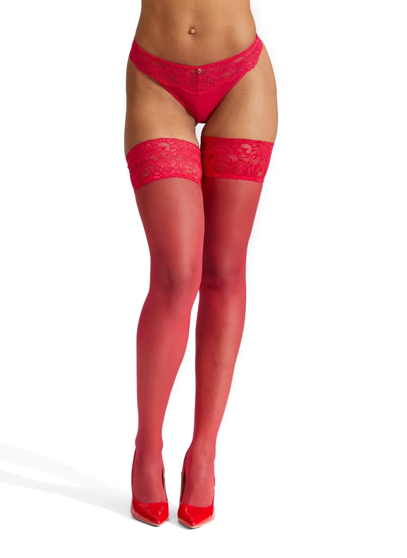 Ann Summers Red Ann Summers Lace Top Glossy Hold Ups for Women | Best Price UAE