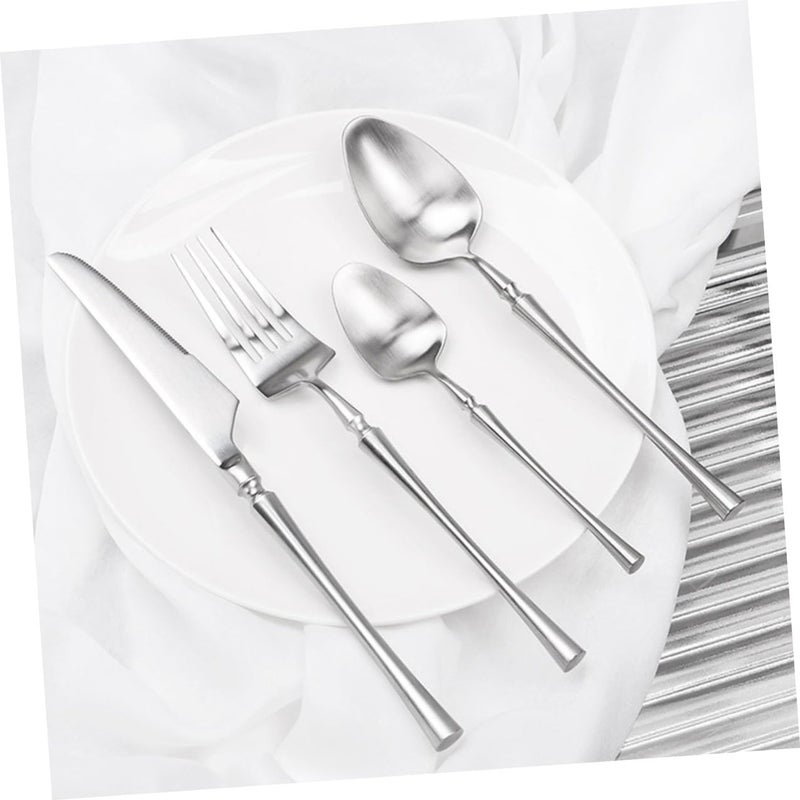 Lurrose 304 Stainless Steel Western Style Knife Fork Spoon Set, Silver Flatware Cutlery, 4pcs Home Dinnerware for Restaurant and Daily Use - Image 5