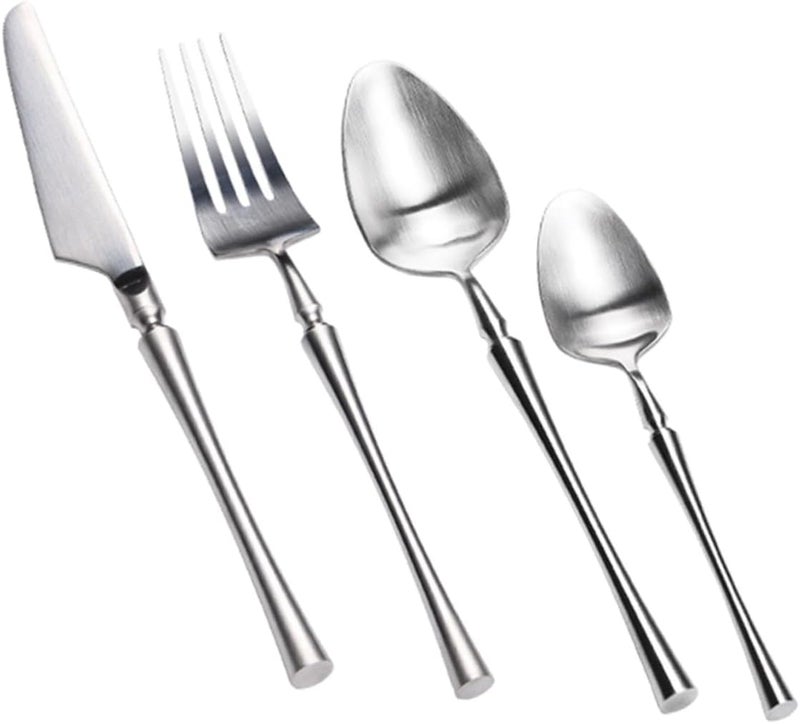 Lurrose 304 Stainless Steel Western Style Knife Fork Spoon Set, Silver Flatware Cutlery, 4pcs Home Dinnerware for Restaurant and Daily Use - Image 1