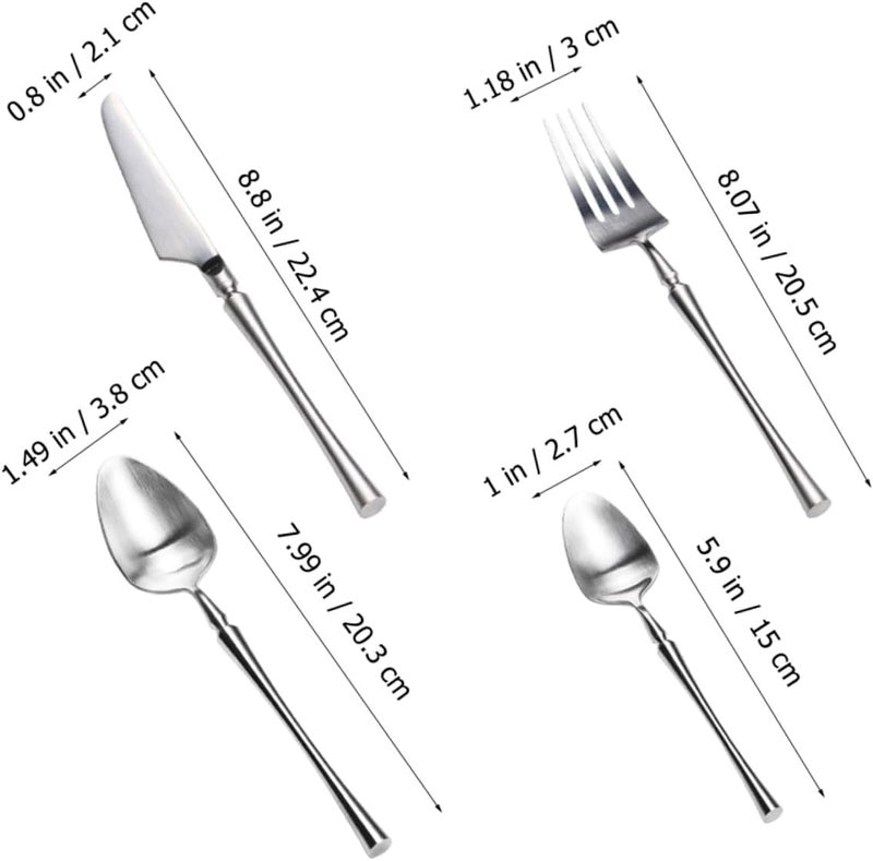 Lurrose 304 Stainless Steel Western Style Knife Fork Spoon Set, Silver Flatware Cutlery, 4pcs Home Dinnerware for Restaurant and Daily Use - Image 2