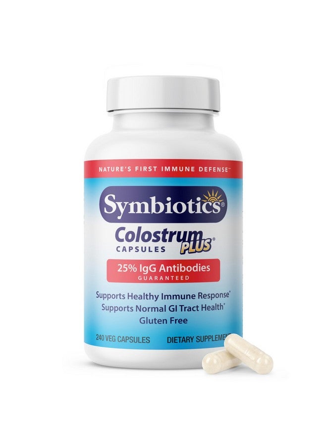 Symbiotics Colostrum 240ct Vegetable Capsules - Immunity Support - Lactoferrin Supplement & Colostrum Protein with Immunoglobulin - 25% lgG Antibodies - Gluten Free - Image 1