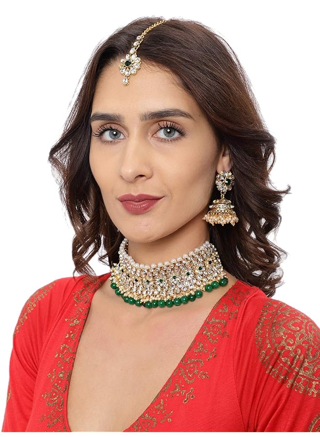 erorex Kundan And Pearls Jewelery Set For Women Golden Zpfk8529 - Image 2