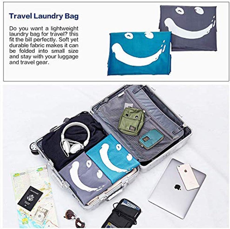 2 pack xl wash me travel laundry bag, machine washable dirty clothes organizer, large enough to hold 4 loads of laundry, easy fit a laundry hamper or basket, light blue and grey - Image 4