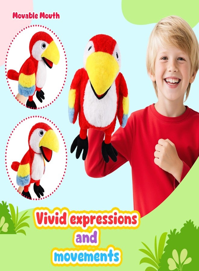 ZJoey Animal Hand Puppets 11 Inch Bird Plush Toucan Owl Eagle Parrot Flamingo Peacock Puppet Toys Role-Play Puppets for Kids Storytelling Imaginative Pretend Play Teaching Preschool(Parrot) - Image 4