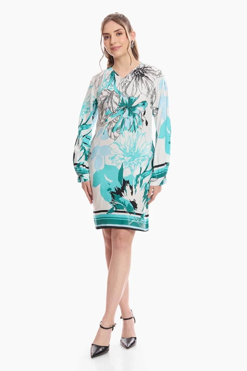 فيرجيو Floral Cotton Shift Mini Dress for Women