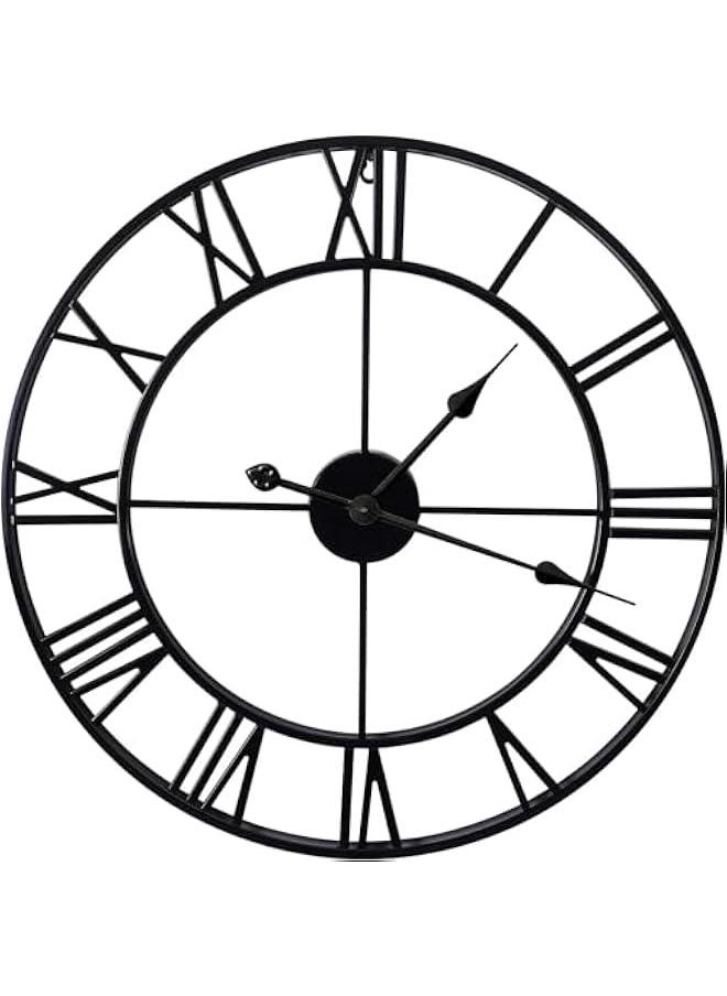 HOOKOR Large Wall Clocks Non-Ticking Silent, 16 inch Operated Oversized Metal Round Roman Numerals European Industrial Wall Clocks, for Home Kitchen Living Room Office Decor (black)  - Image 1