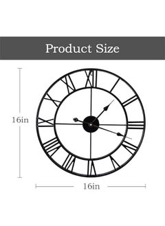 HOOKOR Large Wall Clocks Non-Ticking Silent, 16 inch Operated Oversized Metal Round Roman Numerals European Industrial Wall Clocks, for Home Kitchen Living Room Office Decor (black)  - Image 2