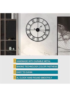 HOOKOR Large Wall Clocks Non-Ticking Silent, 16 inch Operated Oversized Metal Round Roman Numerals European Industrial Wall Clocks, for Home Kitchen Living Room Office Decor (black)  - Image 4