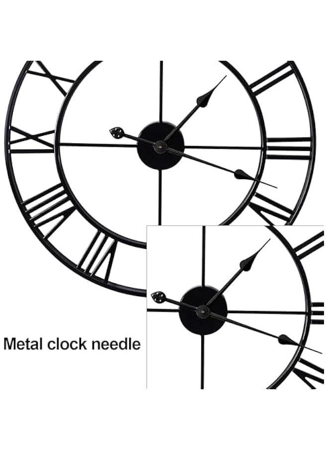 HOOKOR Large Wall Clocks Non-Ticking Silent, 16 inch Operated Oversized Metal Round Roman Numerals European Industrial Wall Clocks, for Home Kitchen Living Room Office Decor (black)  - Image 5