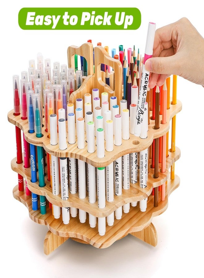 Peohud Wooden Pen Holder, 124 Slots Rotating Pencil Display Stand, Portable Paint Brush Organizer for Colored Pencils, Watercolor Brushes, Art Brushes, Office, Desktop - Image 5