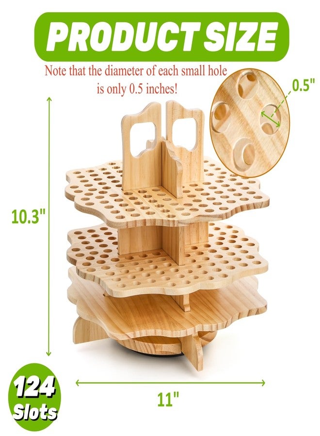 Peohud Wooden Pen Holder, 124 Slots Rotating Pencil Display Stand, Portable Paint Brush Organizer for Colored Pencils, Watercolor Brushes, Art Brushes, Office, Desktop - Image 2