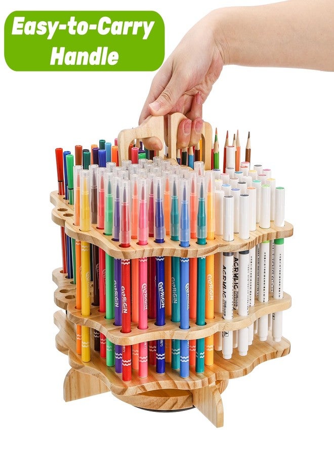 Peohud Wooden Pen Holder, 124 Slots Rotating Pencil Display Stand, Portable Paint Brush Organizer for Colored Pencils, Watercolor Brushes, Art Brushes, Office, Desktop - Image 4