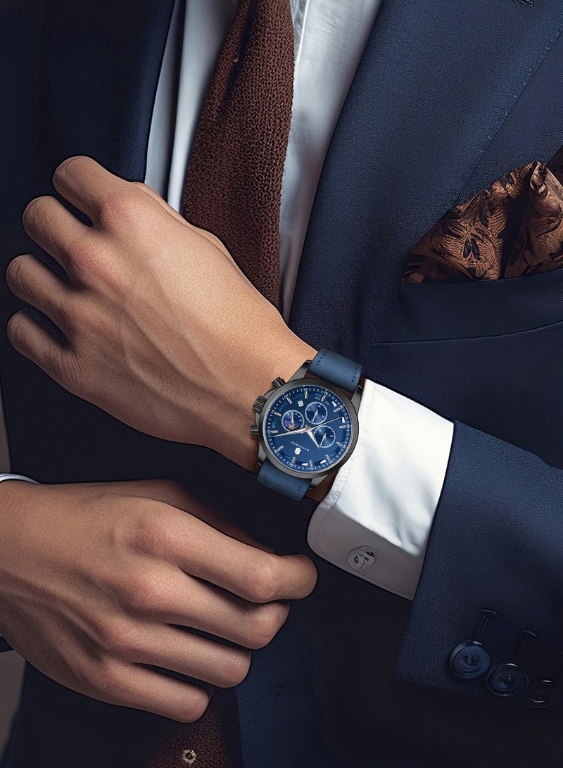 Sapphero ساعات الرجال التناظرية الكوارتز كرونوغراف الماء ساعات المعصم الرجال الأعمال العادية الموضة المصمم الكلاسيكي اللباس الأنيق ساعة مع التقويم الجلد / الفولاذ المقاوم للصدأ حزام هدايا للرجال - Image 2