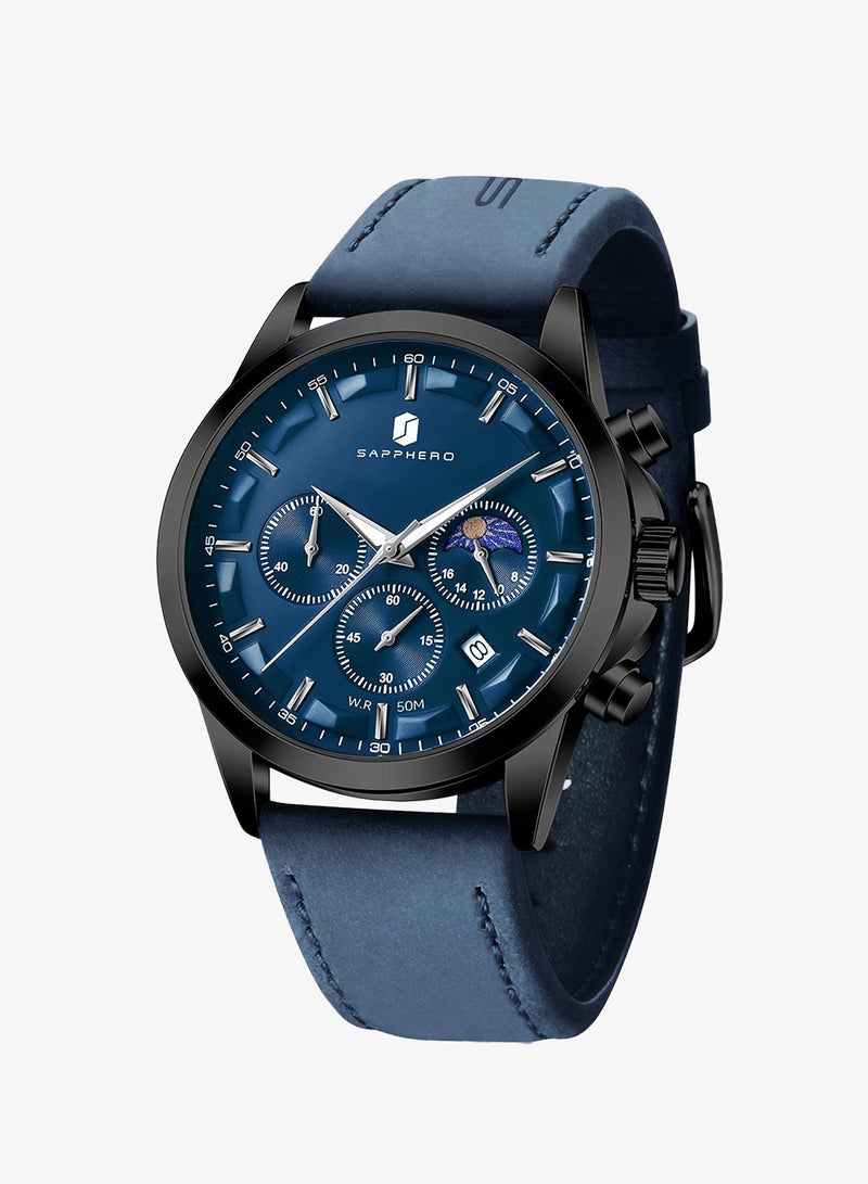 Sapphero Mens Watches Analog Quartz Chronograph Waterproof Men's Wrist Watches Business Casual Fashion Classic Designer Elegant Dress Watch with Calendar Leather/Stainless Steel Strap Gifts for Men - Image 1