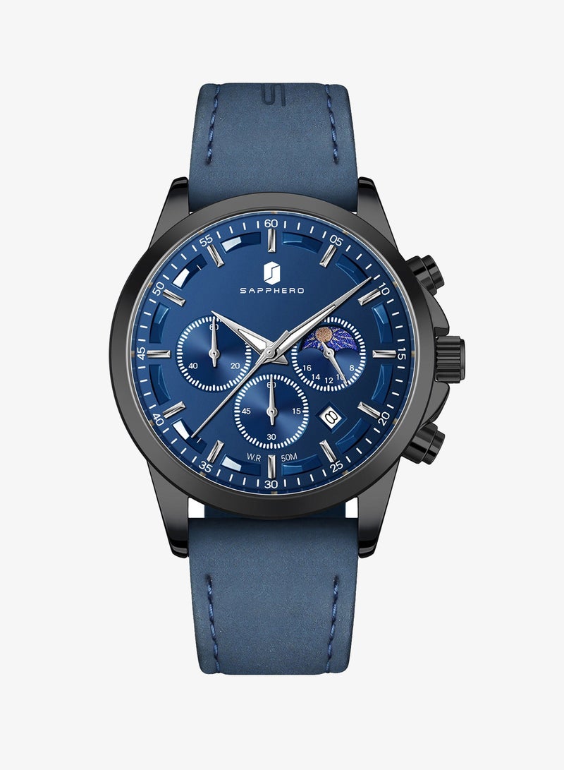 Sapphero Mens Watches Analog Quartz Chronograph Waterproof Men's Wrist Watches Business Casual Fashion Classic Designer Elegant Dress Watch with Calendar Leather/Stainless Steel Strap Gifts for Men - Image 4