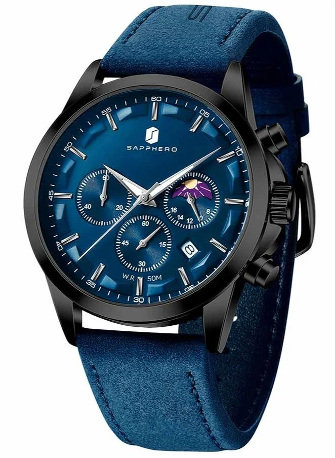 Sapphero Mens Watches Analog Quartz Chronograph Waterproof Men's Wrist Watches Business Casual Fashion Classic Designer Elegant Dress Watch with Calendar Leather/Stainless Steel Strap Gifts for Men