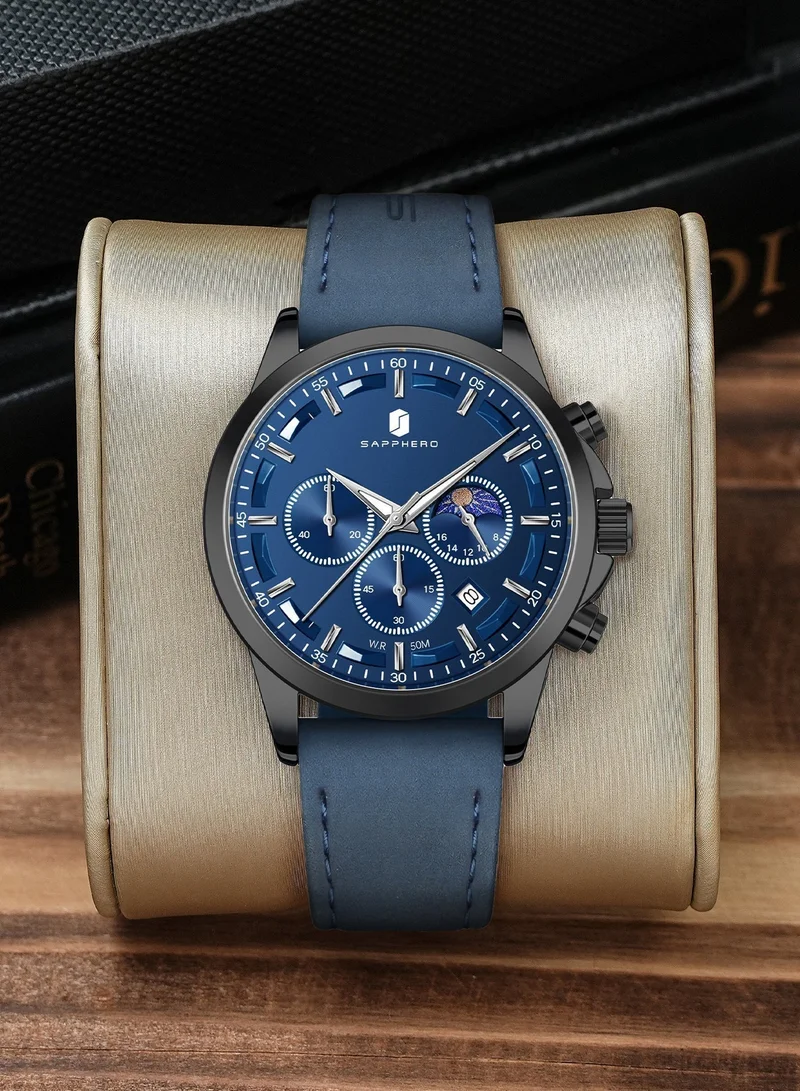 Sapphero Mens Watches Analog Quartz Chronograph Waterproof Men's Wrist Watches Business Casual Fashion Classic Designer Elegant Dress Watch with Calendar Leather/Stainless Steel Strap Gifts for Men